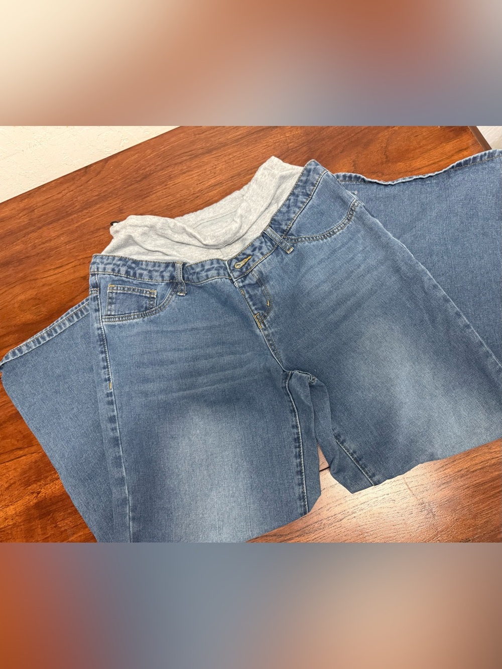 Women’s Blue Maternity Jeans with Stretch Waistband